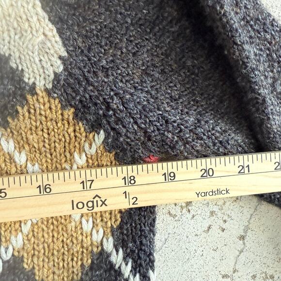 Y2K Argyle Cardigan Full Zip Collared Sweater Gray Red Mustard Preppy Academia L - Picture 8 of 8